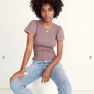 Madewell Lucie Flutter-Sleeve Smocked Bodice Top